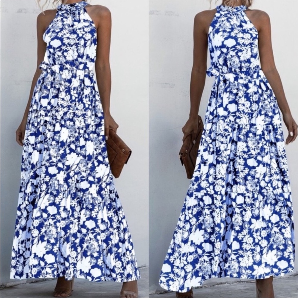 Boho Gypsy Halter Belted Maxi Dress New - Picture 6 of 12